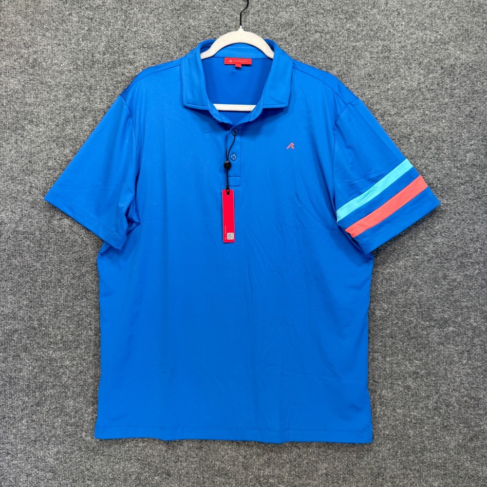 Redvanly Polo Shirt Mens Large Blue Striped Sleeve Performance Golf Jersey‎ NEW